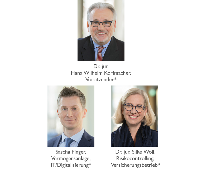 Die Geschäftsführung des WPV: in Reihe 1 Vorsitzender Hans Wilhelm Korfmacher; in Reihe 2 Sascha Pinger, zuständig für Compliance Vermögensanlage, Heiko Seeger, zuständig für Finanzen, Vermögensanlage, sowie Silke Wolf, zuständig für das Risikomanagement und den Versicherungsbetrieb